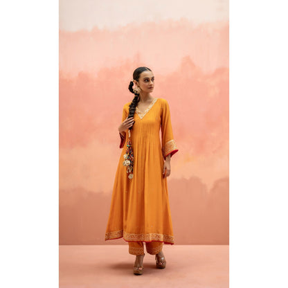 AM by Anita Mittal Sitara A-Line Yellow Kurta with Pant and Dupatta