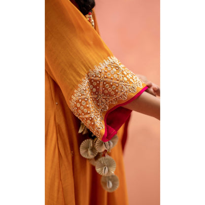 AM by Anita Mittal Sitara A-Line Yellow Kurta with Pant and Dupatta