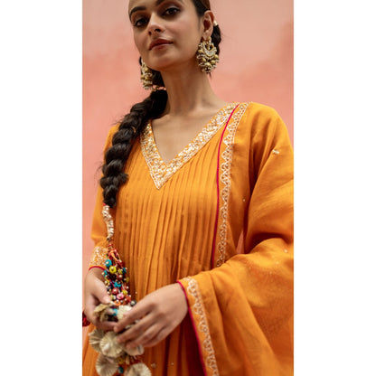 AM by Anita Mittal Sitara A-Line Yellow Kurta with Pant and Dupatta