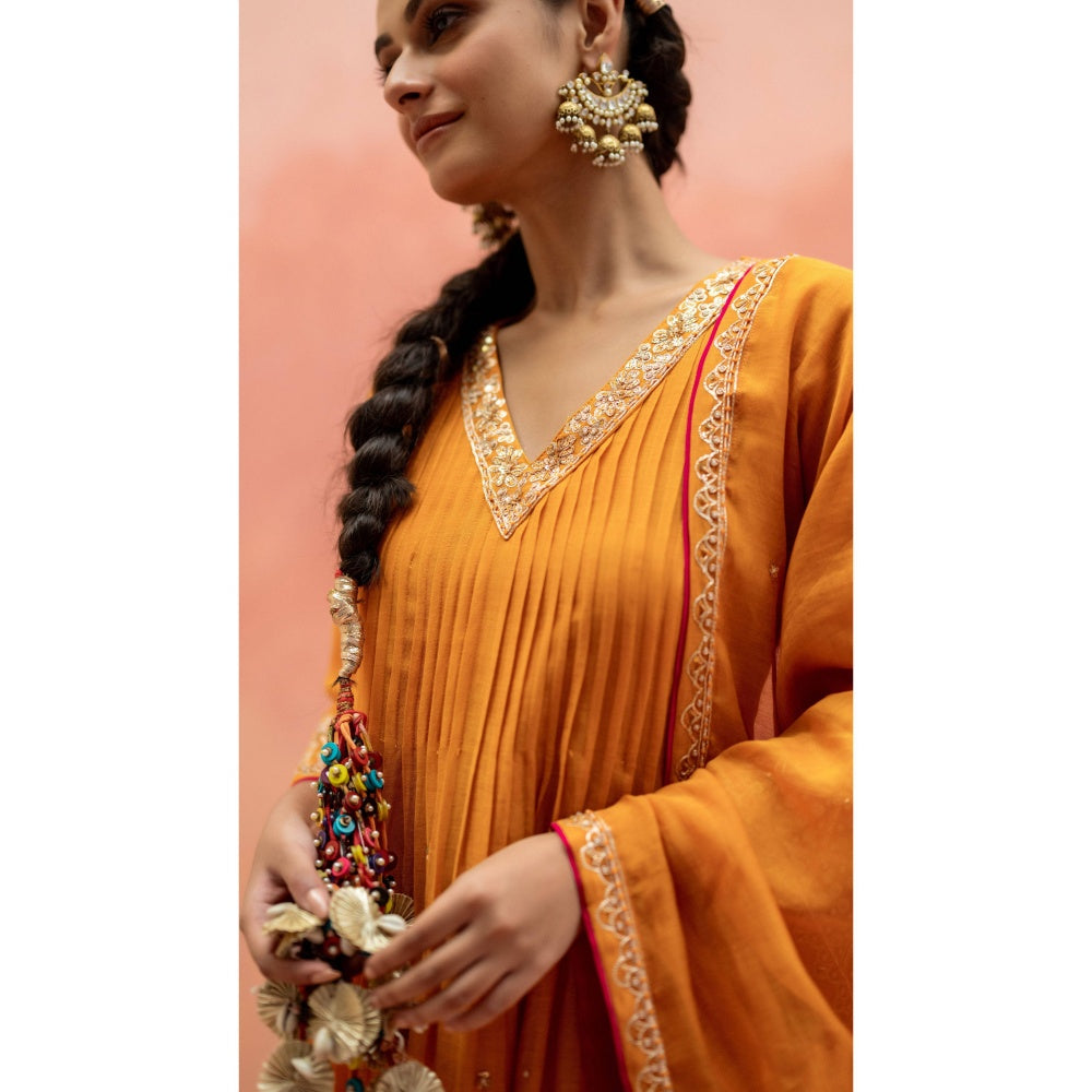 AM by Anita Mittal Sitara A-Line Yellow Kurta with Pant and Dupatta