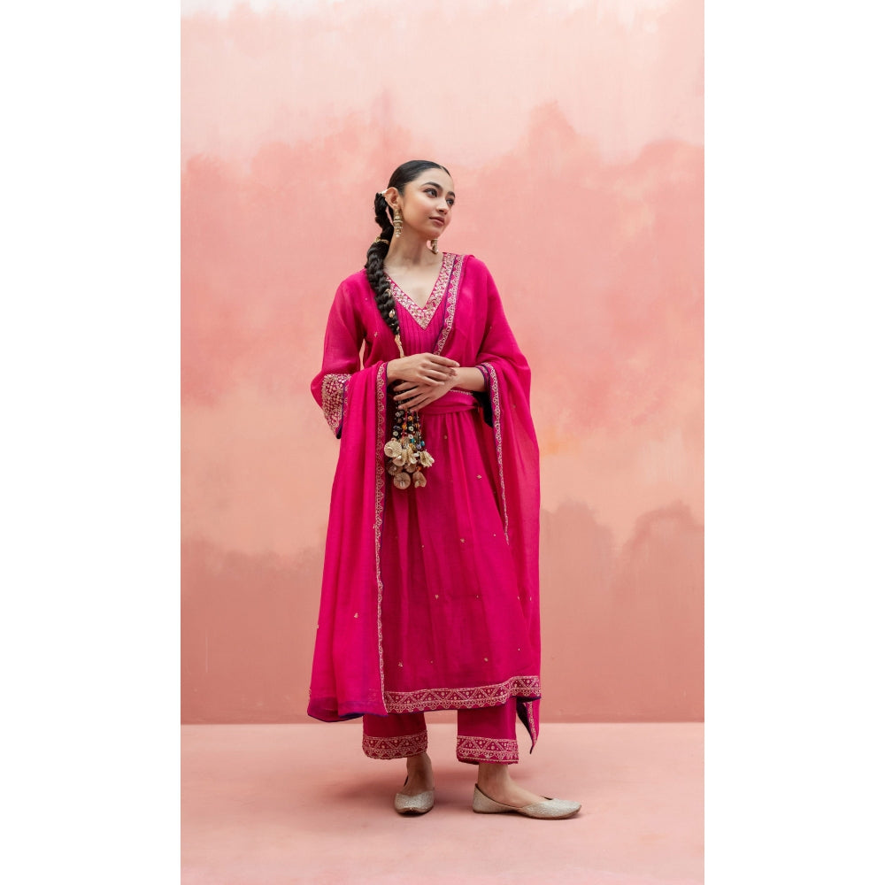 AM by Anita Mittal Sitara A-Line Pink Kurta with Pant and Dupatta