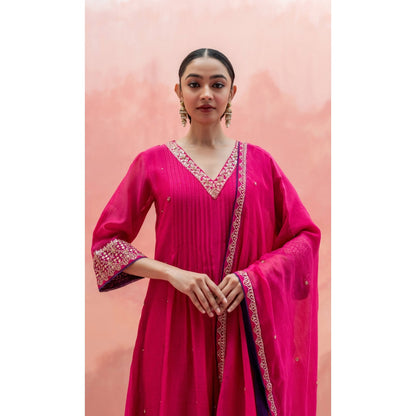 AM by Anita Mittal Sitara A-Line Pink Kurta with Pant and Dupatta