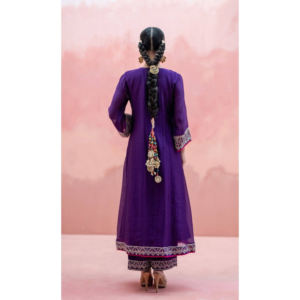AM by Anita Mittal Sitara A-Line Purple Kurta with Pant and Dupatta