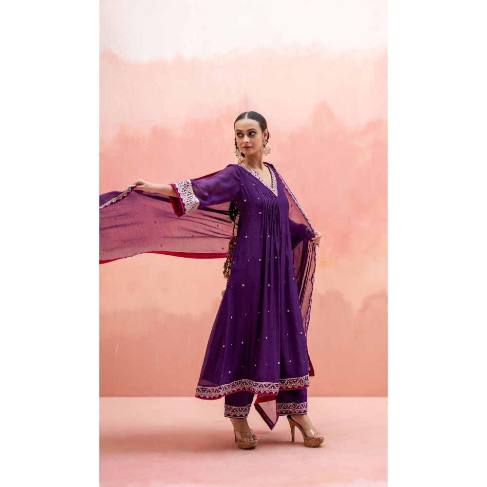 AM by Anita Mittal Sitara A-Line Purple Kurta with Pant and Dupatta