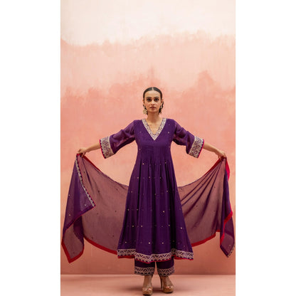 AM by Anita Mittal Sitara A-Line Purple Kurta with Pant and Dupatta
