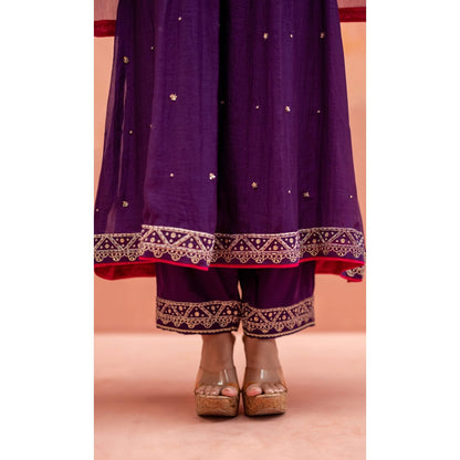 AM by Anita Mittal Sitara A-Line Purple Kurta with Pant and Dupatta