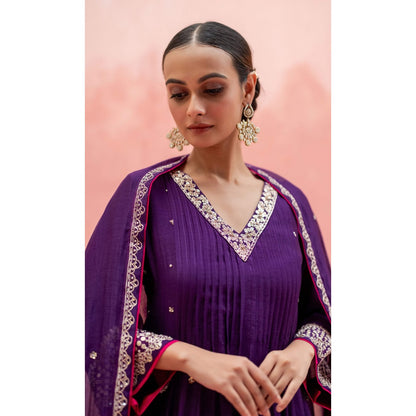 AM by Anita Mittal Sitara A-Line Purple Kurta with Pant and Dupatta