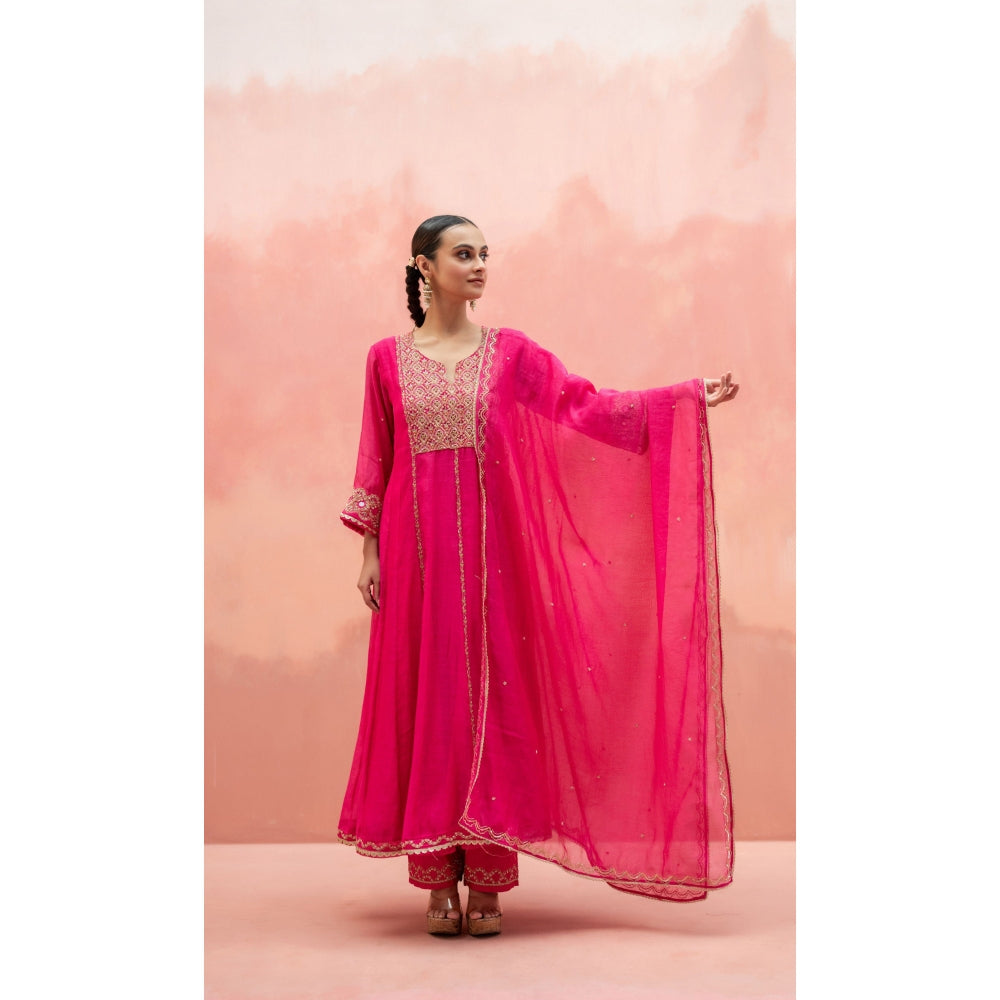 AM by Anita Mittal Najma Pink Anarkali with Pant and Dupatta