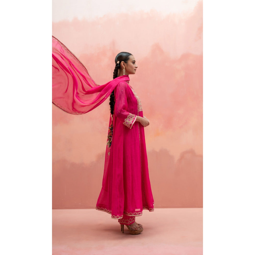 AM by Anita Mittal Najma Pink Anarkali with Pant and Dupatta