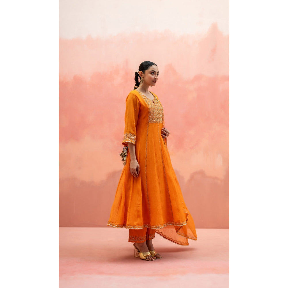 AM by Anita Mittal Najma Orange Anarkali with Pant and Dupatta