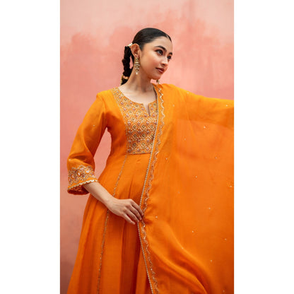AM by Anita Mittal Najma Orange Anarkali with Pant and Dupatta