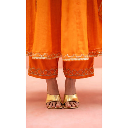 AM by Anita Mittal Najma Orange Anarkali with Pant and Dupatta