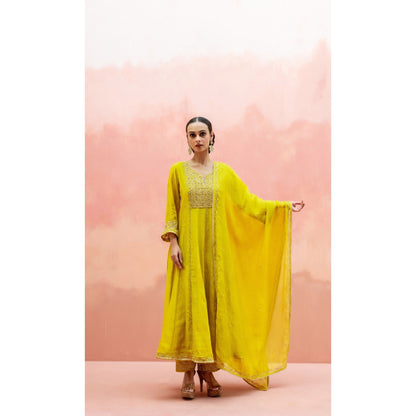 AM by Anita Mittal Najma Yellow Anarkali with Pant and Dupatta