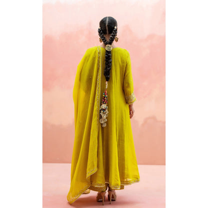 AM by Anita Mittal Najma Yellow Anarkali with Pant and Dupatta