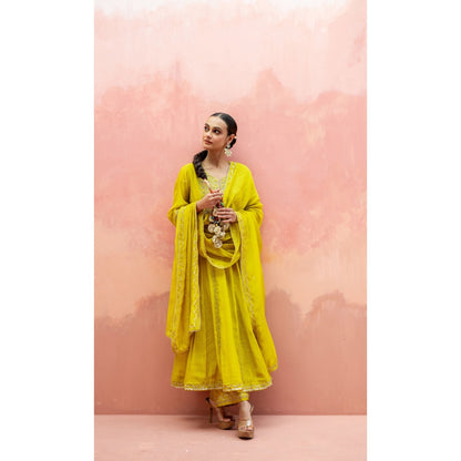 AM by Anita Mittal Najma Yellow Anarkali with Pant and Dupatta