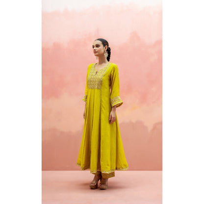 AM by Anita Mittal Najma Yellow Anarkali with Pant and Dupatta