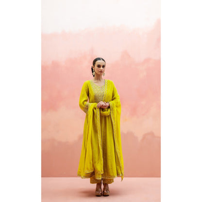 AM by Anita Mittal Najma Yellow Anarkali with Pant and Dupatta