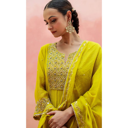AM by Anita Mittal Najma Yellow Anarkali with Pant and Dupatta