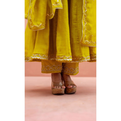 AM by Anita Mittal Najma Yellow Anarkali with Pant and Dupatta