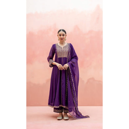 AM by Anita Mittal Najma Purple Anarkali with Pant and Dupatta