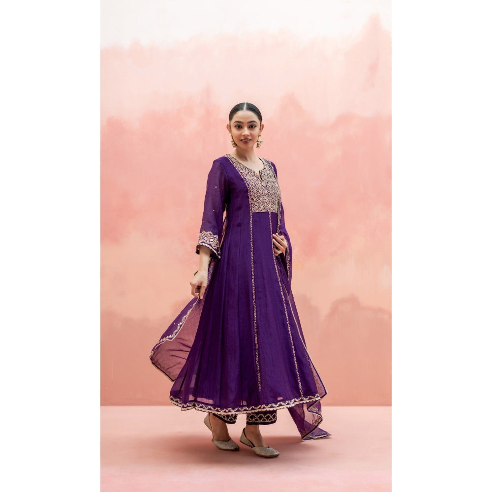 AM by Anita Mittal Najma Purple Anarkali with Pant and Dupatta