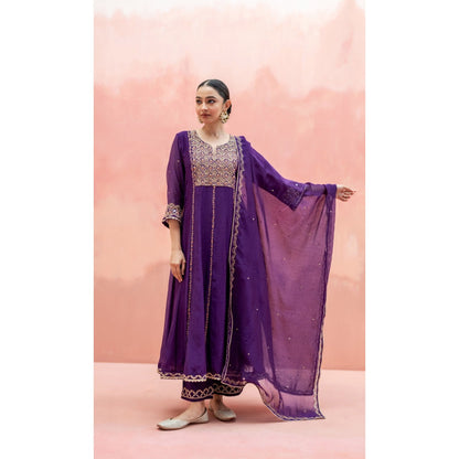 AM by Anita Mittal Najma Purple Anarkali with Pant and Dupatta