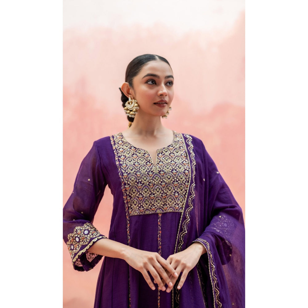 AM by Anita Mittal Najma Purple Anarkali with Pant and Dupatta