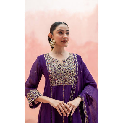 AM by Anita Mittal Najma Purple Anarkali with Pant and Dupatta