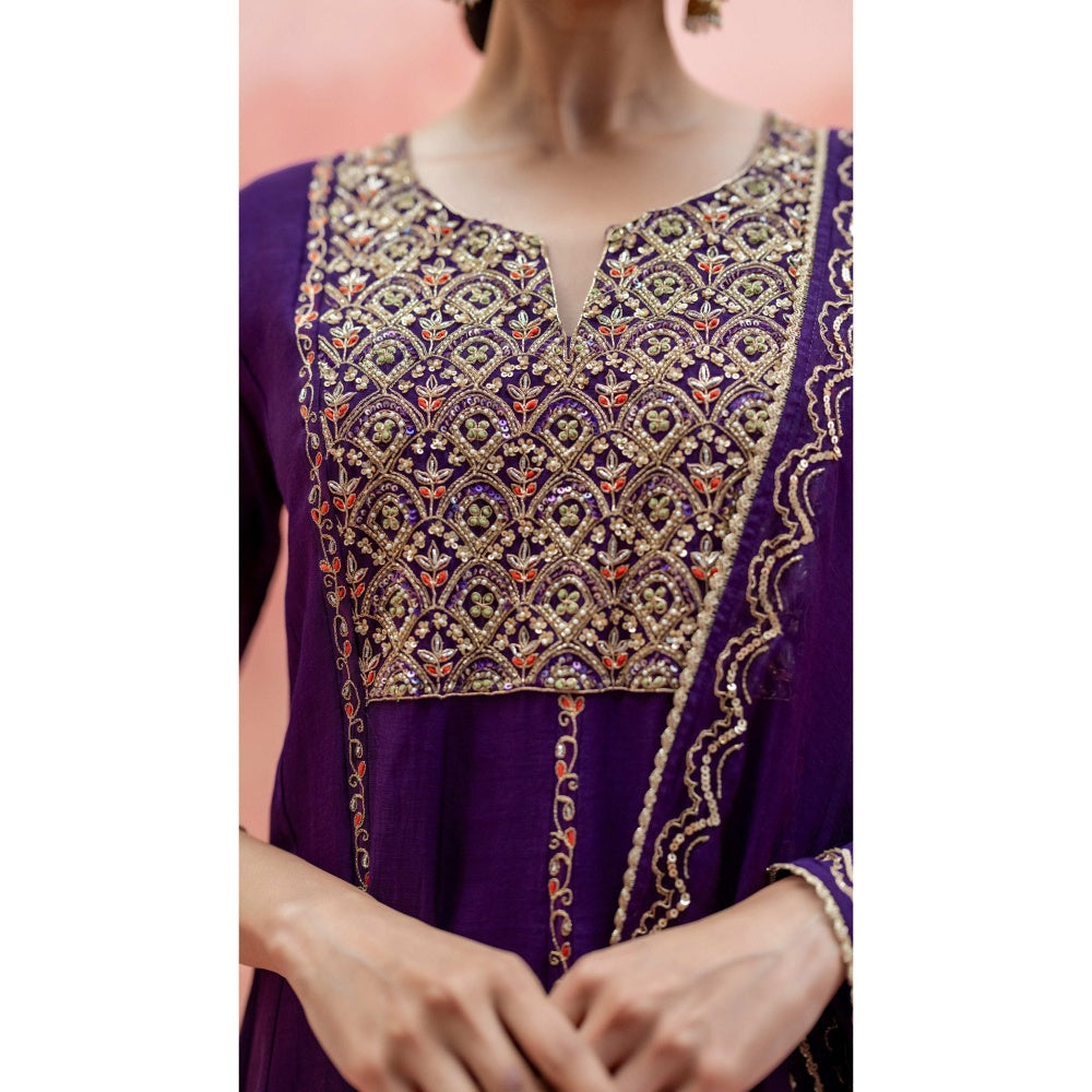 AM by Anita Mittal Najma Purple Anarkali with Pant and Dupatta