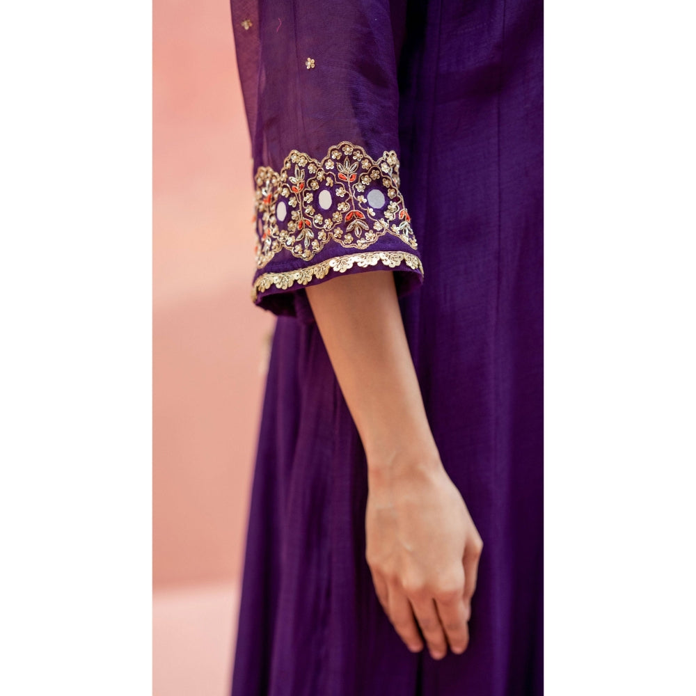 AM by Anita Mittal Najma Purple Anarkali with Pant and Dupatta