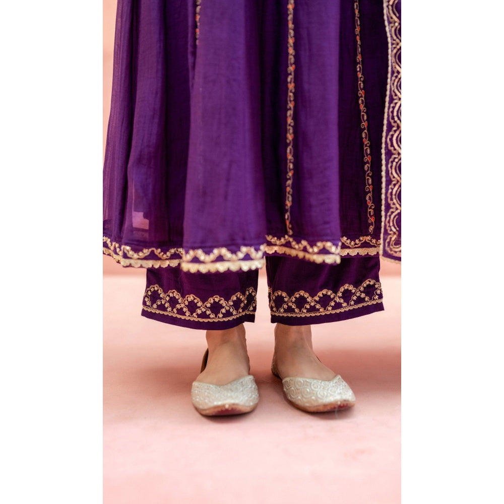 AM by Anita Mittal Najma Purple Anarkali with Pant and Dupatta