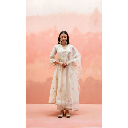AM by Anita Mittal Pari White Anarkali with Pant and Dupatta
