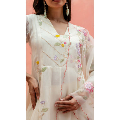 AM by Anita Mittal Pari White Anarkali with Pant and Dupatta