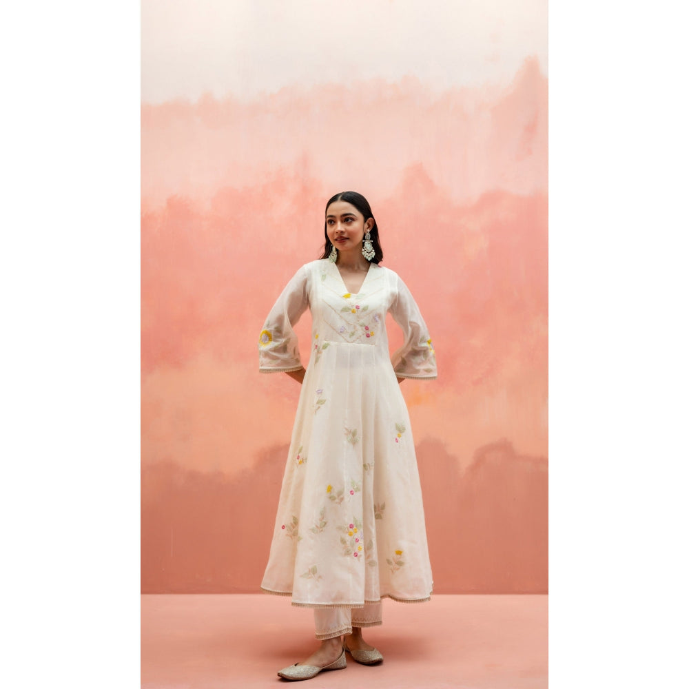 AM by Anita Mittal Pari White Anarkali with Pant and Dupatta