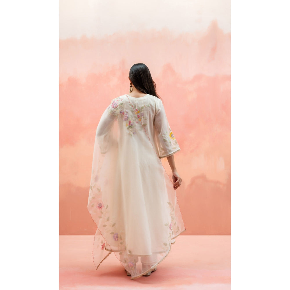 AM by Anita Mittal Pari White Anarkali with Pant and Dupatta