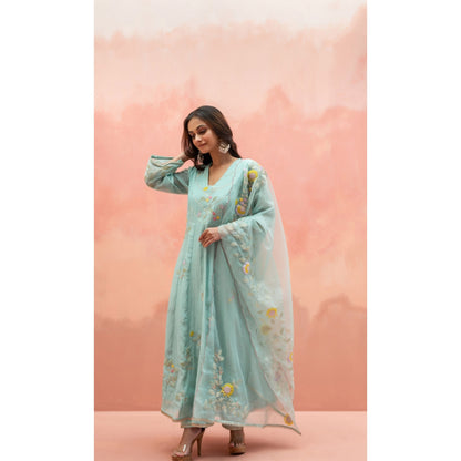 AM by Anita Mittal Pari Blue Anarkali with Pant and Dupatta