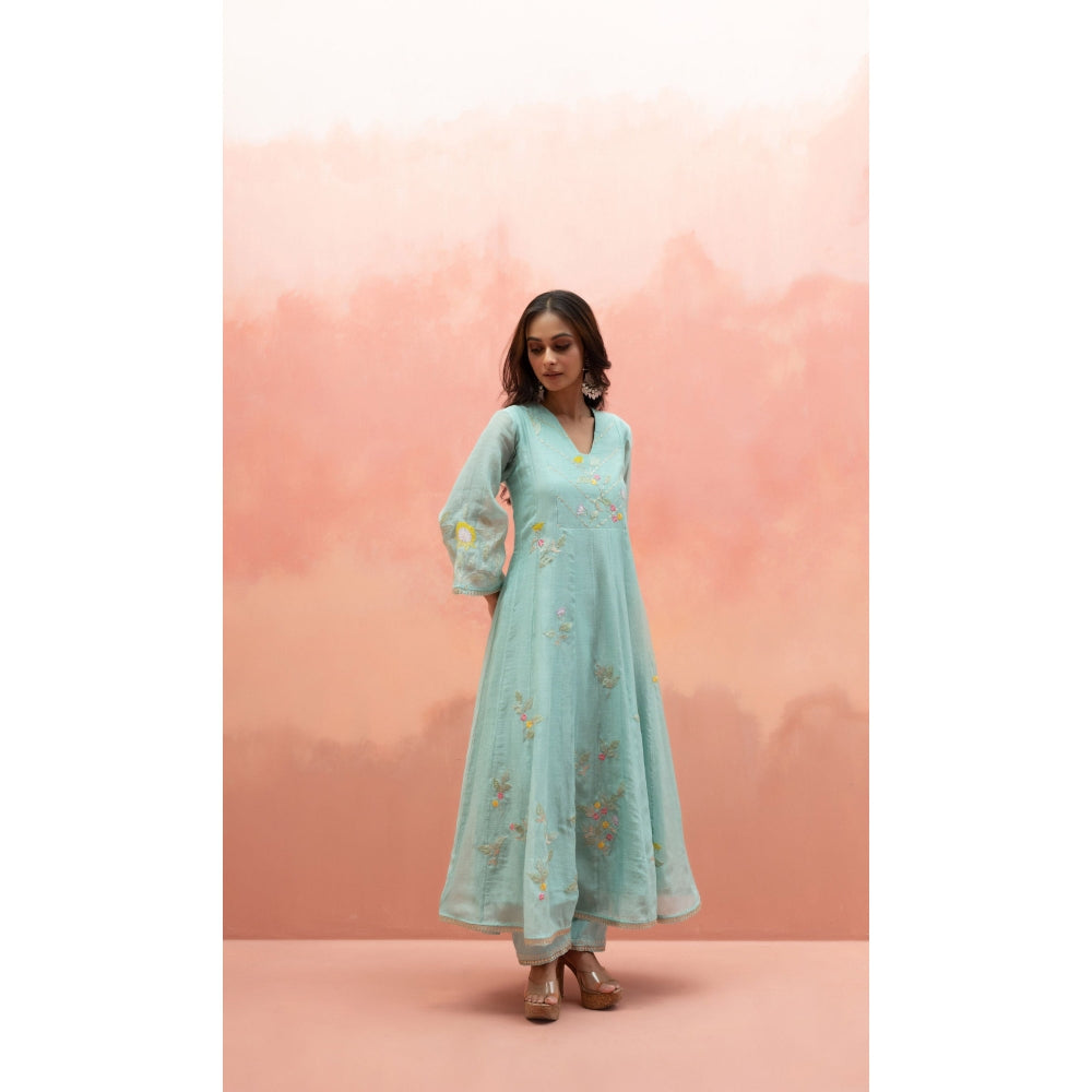 AM by Anita Mittal Pari Blue Anarkali with Pant and Dupatta