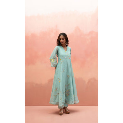 AM by Anita Mittal Pari Blue Anarkali with Pant and Dupatta