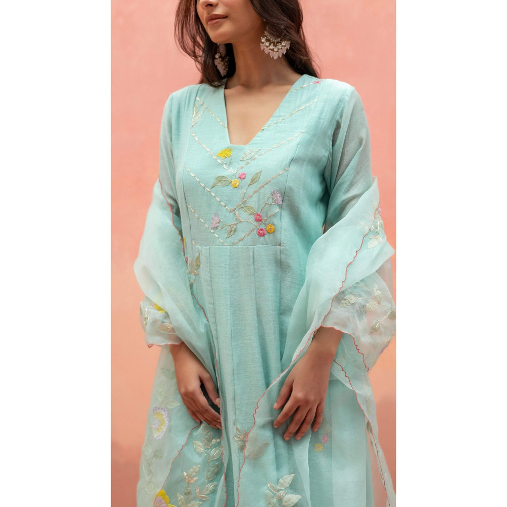AM by Anita Mittal Pari Blue Anarkali with Pant and Dupatta
