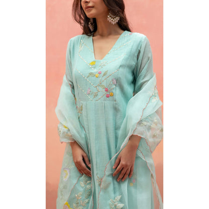 AM by Anita Mittal Pari Blue Anarkali with Pant and Dupatta