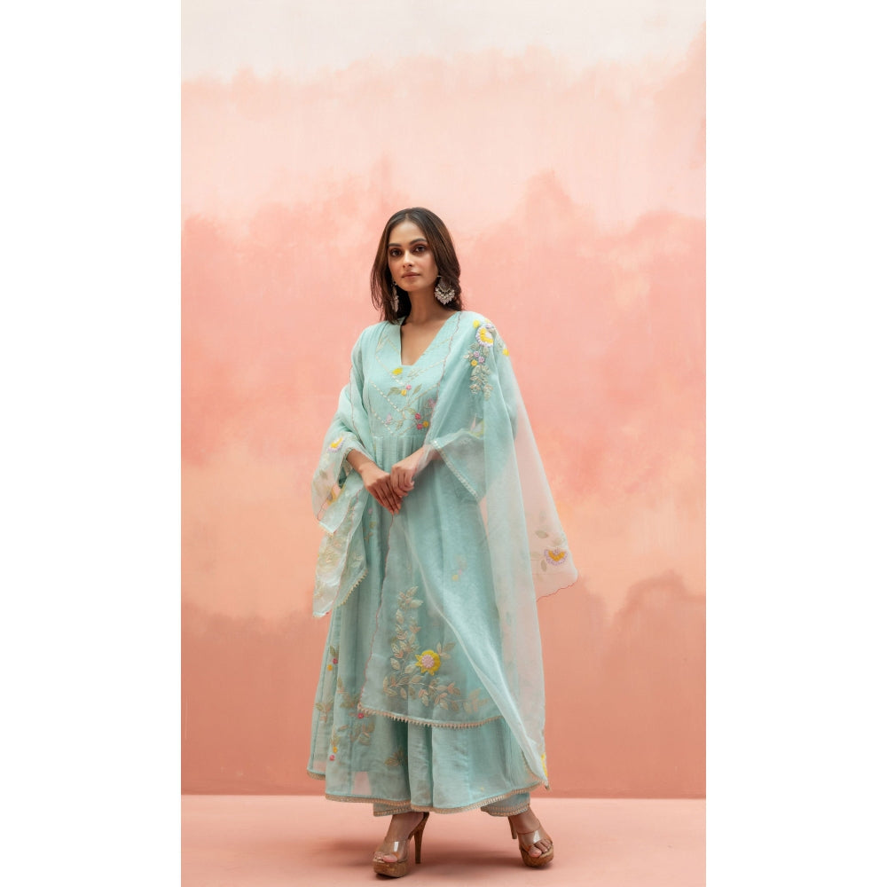AM by Anita Mittal Pari Blue Anarkali with Pant and Dupatta