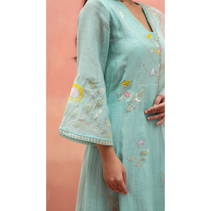 AM by Anita Mittal Pari Blue Anarkali with Pant and Dupatta