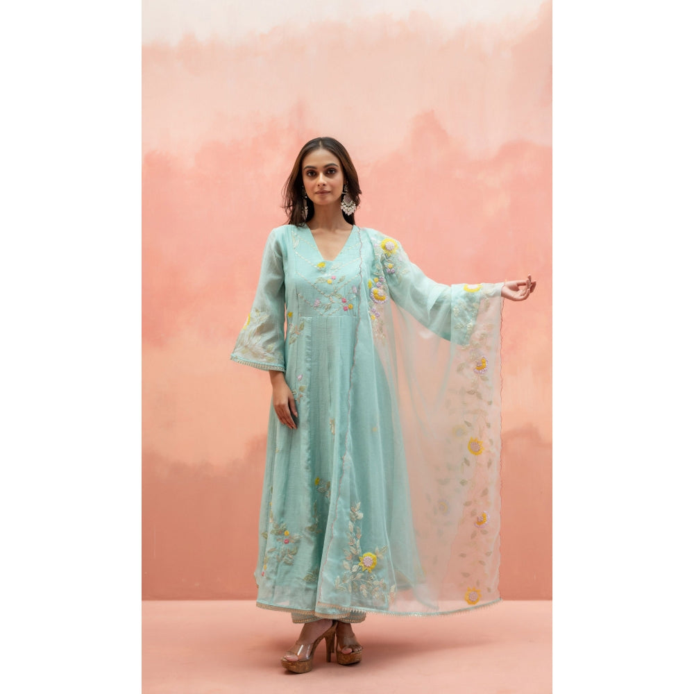 AM by Anita Mittal Pari Blue Anarkali with Pant and Dupatta