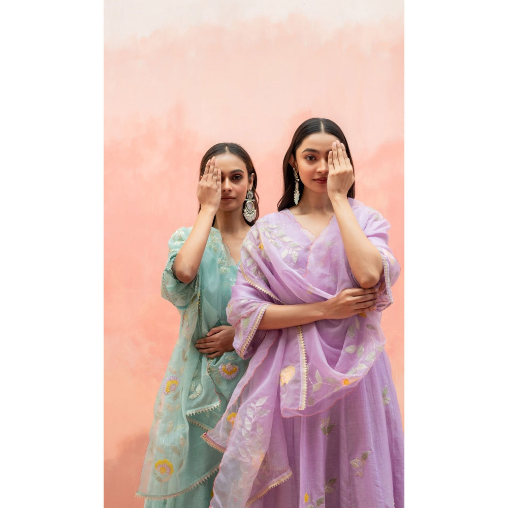 AM by Anita Mittal Pari Blue Anarkali with Pant and Dupatta