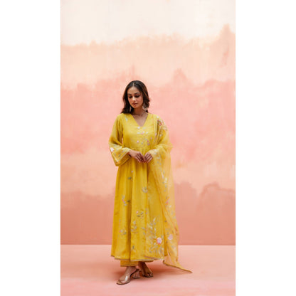 AM by Anita Mittal Pari Yellow Anarkali with Pant and Dupatta