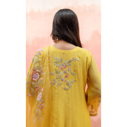 AM by Anita Mittal Pari Yellow Anarkali with Pant and Dupatta