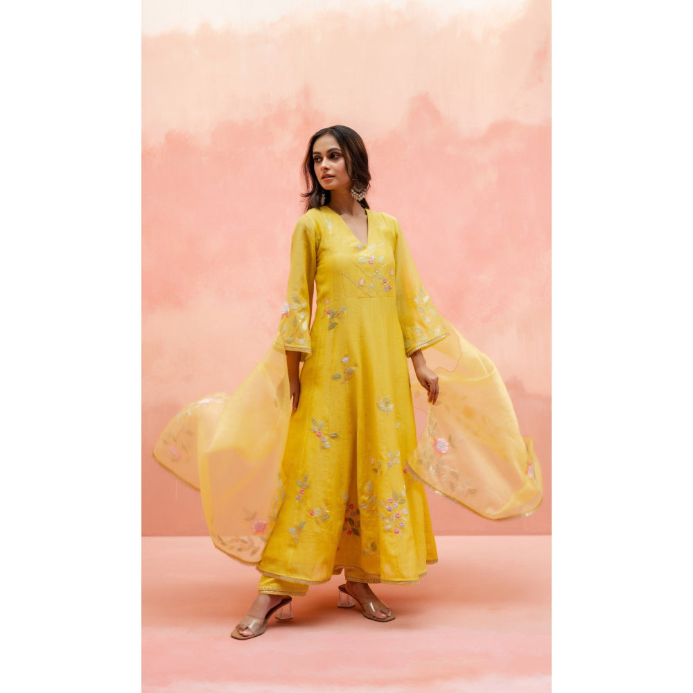 AM by Anita Mittal Pari Yellow Anarkali with Pant and Dupatta