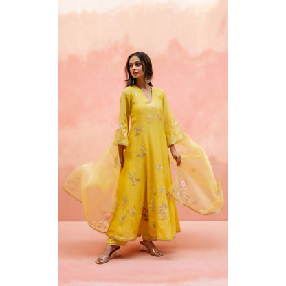 AM by Anita Mittal Pari Yellow Anarkali with Pant and Dupatta