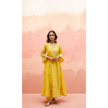 AM by Anita Mittal Pari Yellow Anarkali with Pant and Dupatta