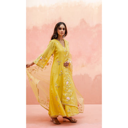 AM by Anita Mittal Pari Yellow Anarkali with Pant and Dupatta